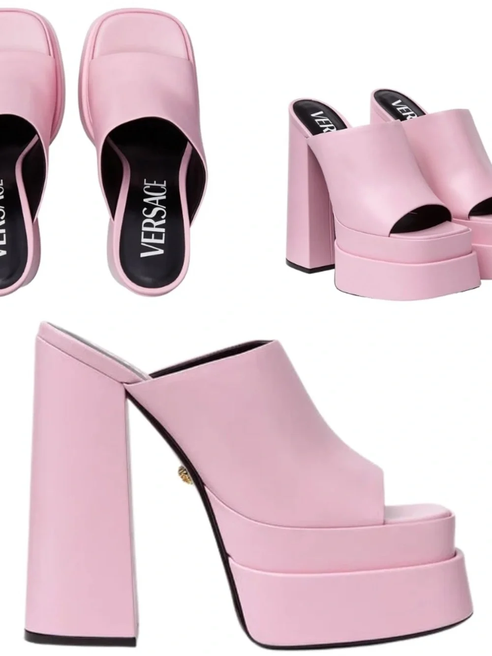 Versace Pink Layered Platform Slide Mules